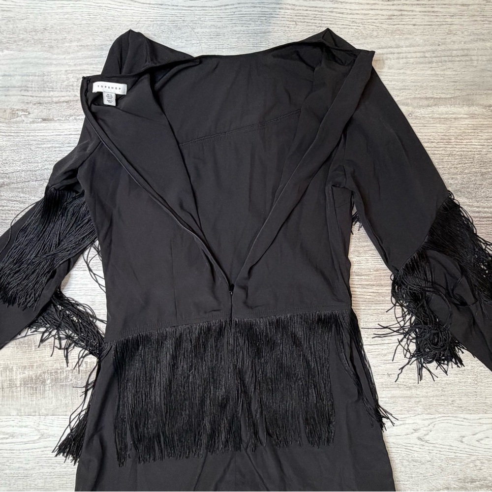 Topshop Black Long Sleeve Fringe Dress Womens size 8 Mobwife Cowgirl edgy - Picture 6 of 13